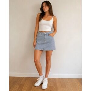 Maurices Blue White Striped Denim Mini Skirt High Rise Sz 6 Vertical Stripe Y2K